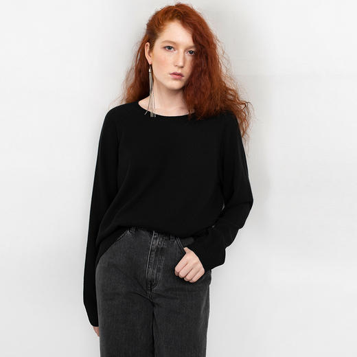 322工房冬新款定制纯羊绒圆领针织衫女宽松套头长袖纯色保暖毛衣 商品图1