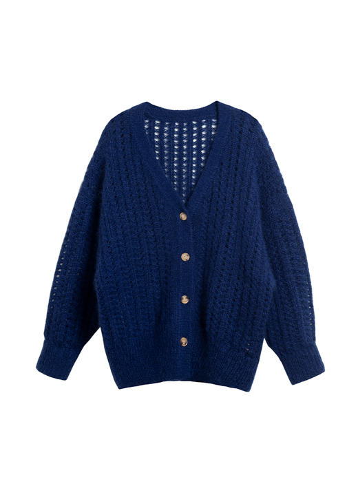 322工房清透幼马海毛宽松针织毛衣2023秋冬款女士针织V领开衫B122 商品图4