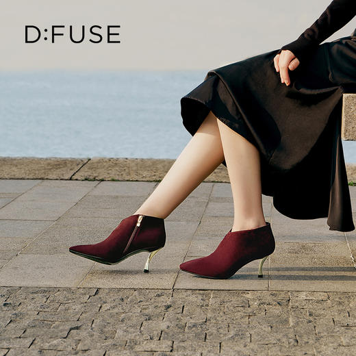 Dfuse迪芙斯秋冬新款羊反绒法式方头高跟踝靴短靴DF34116030 商品图8