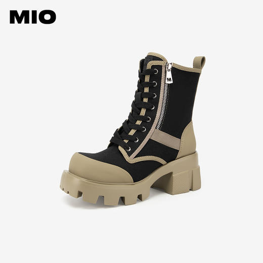 MIO米奥冬季方头高跟中筒靴酷飒厚底户外工装靴马丁靴女靴M235630212 商品图1