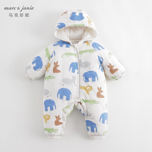 【杜邦棉】马克珍妮男女宝宝夹棉保暖连帽连体衣婴儿爬服冬551832 商品图1
