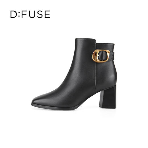 Dfuse迪芙斯冬季新款牛皮方头复古金扣粗高跟短靴DF34116013/DF34118013 商品图4