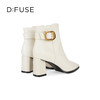 Dfuse迪芙斯冬季新款牛皮方头复古金扣粗高跟短靴DF34116013/DF34118013 商品缩略图3