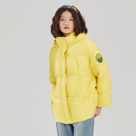 谜底中长款连帽羽绒服女2023冬时尚宽松绣花鸭绒面包服239MY7303 商品图1