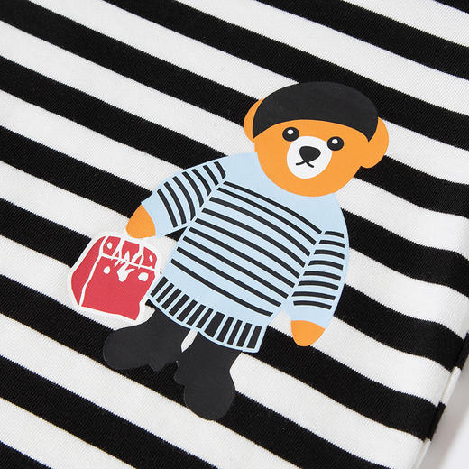 「两款配色！卡通小熊款」2023新款儿童长袖卡通小熊男童条T恤纯棉圆领打底衫童装 商品图2