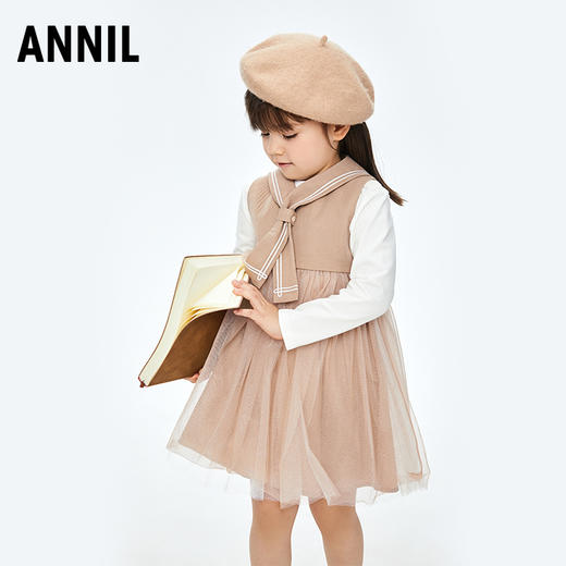 【实体店同款】女童学院风海军领网纱无袖连衣裙买即赠海军领2023年秋季新款安奈儿童装XG333527 商品图2