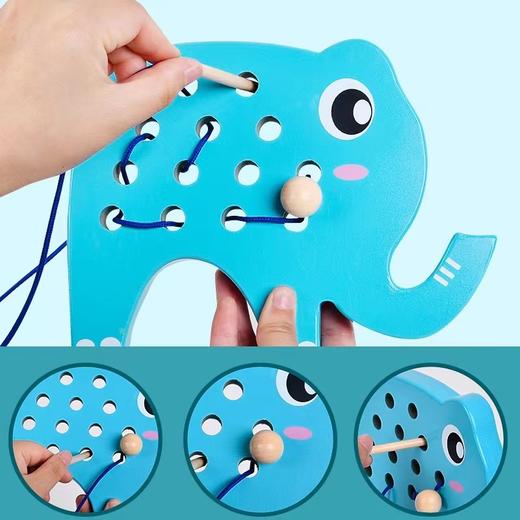 （15号16：00开抢）【2岁+】儿童大象+鸭子穿绳锻炼手眼协调能力精细动作木制玩具 商品图3