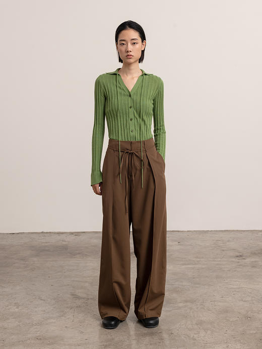 322工房经典再造丝羊绒系带polo开衫2023秋冬款百搭长袖外套B130 商品图1