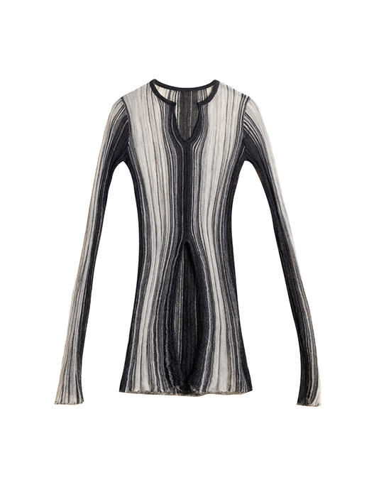 322工房超幼马海毛竖条纹针织套头衫2023秋冬款v领长袖针织衫B121 商品图4