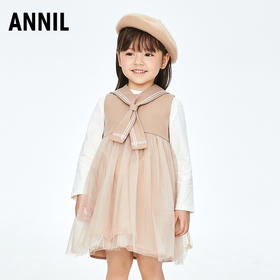 【实体店同款】女童学院风海军领网纱无袖连衣裙买即赠海军领2023年秋季新款安奈儿童装XG333527