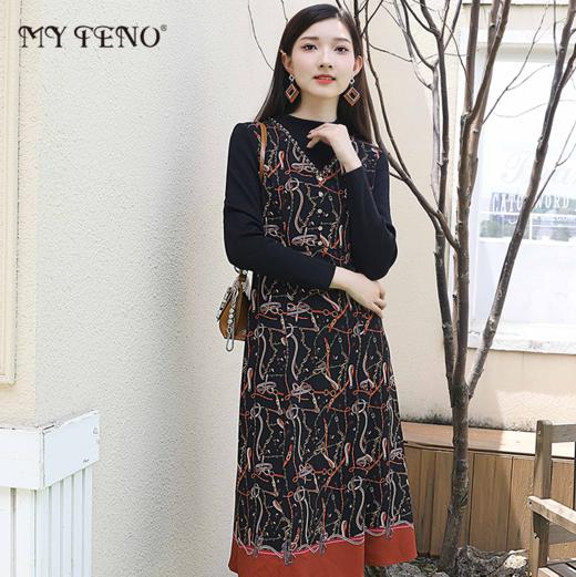 马天奴  趣味锁链花卉连衣裙假两件MRA449DRX0 商品图0