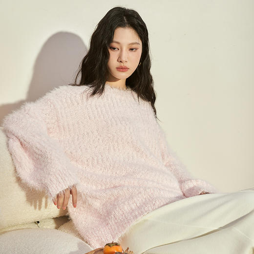 流苏宽松圆领毛衣新款设计感套头慵懒风针织衫毛衣女V2238769 商品图0