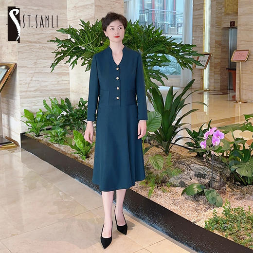 圣三利女装  时尚气质亮丝金属扣连衣裙丝SL2037102 商品图0