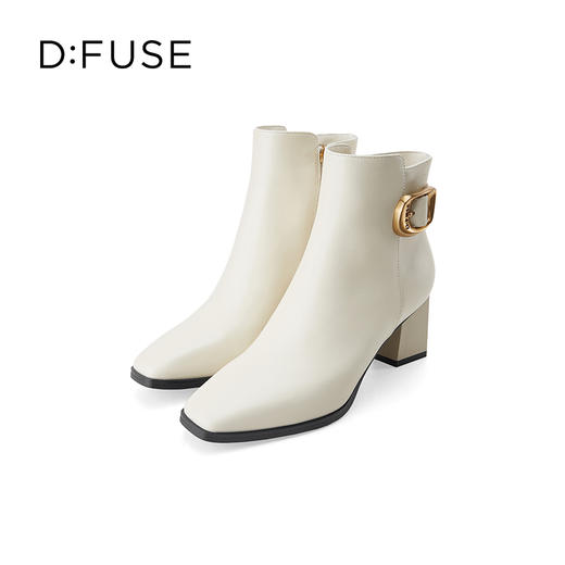Dfuse迪芙斯冬季新款牛皮方头复古金扣粗高跟短靴DF34116013/DF34118013 商品图1