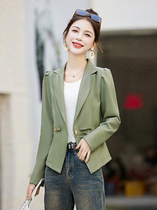 气质时尚休闲，修身显瘦简洁大方PU皮夹克外套HR-YJHE3331 商品图1