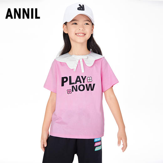 【实体店同款】女童圆领针织衫买即赠领子2023年夏季新款安奈儿童装AG321717 商品图0