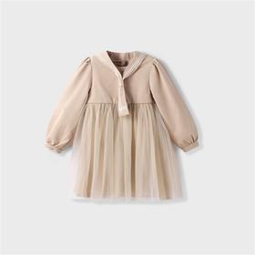 【实体店同款】女童学院风海军领网纱长袖连衣裙买即赠海军领2023年秋季新款安奈儿童装XG333704