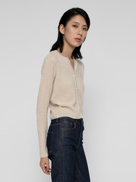 322工房无染色100羊绒衫女新款春秋薄款单穿长袖短款假式开衫A493 商品图2