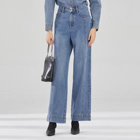 谜底牛仔裤长裤女2023秋款复古时髦高腰丹宁牛仔直筒裤239MK7405