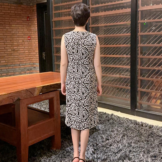 圣三利女装 新款经典黑白提花针织弹力中长款连衣裙SL2037122 商品图2