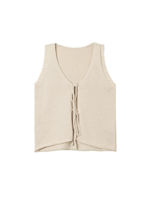 322工房经典再造环保棉针织v领绑带马甲2023夏款显瘦女士背心B111 商品图4