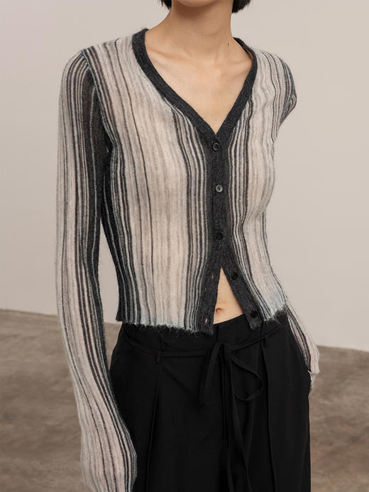 322工房清透超幼马海毛针织毛衣外套2023秋长袖女士百搭开衫B127 商品图2