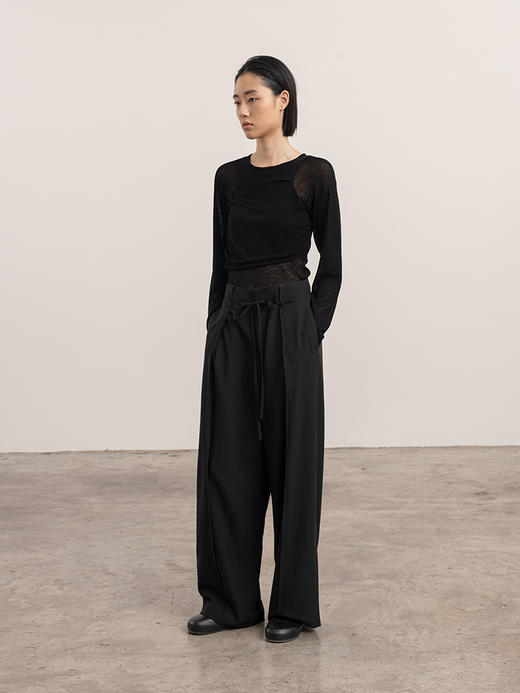 322工房搭配衣橱女士羊毛混纺系带裤2023秋冬显瘦直筒休闲裤B118 商品图1