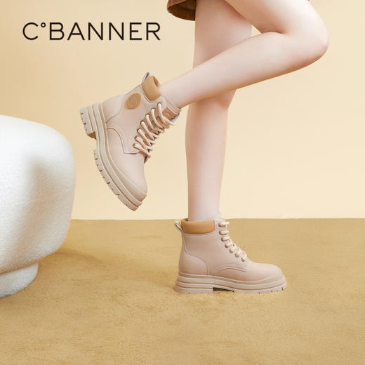 千百度厚底复古马丁靴女秋冬户外大黄靴增高小短靴女鞋A23556352 商品图2