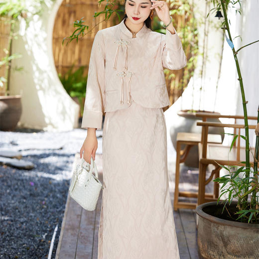 FLZD-A9372秋季新款中式小香风感套装女提花长袖气质时尚两件套 商品图1