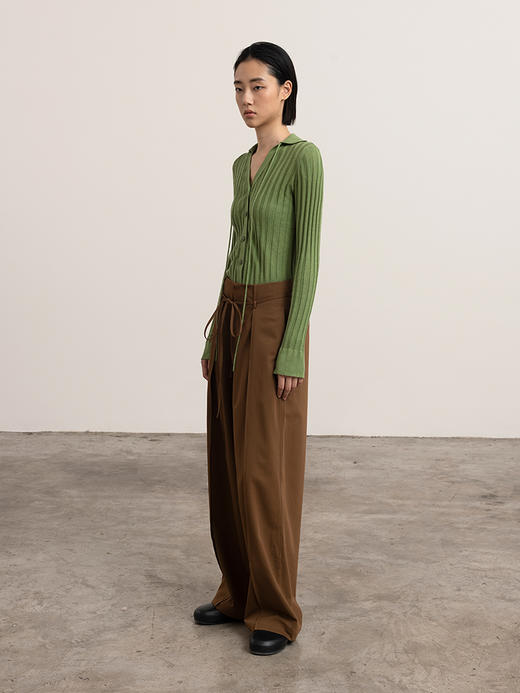 322工房经典再造丝羊绒系带polo开衫2023秋冬款百搭长袖外套B130 商品图2