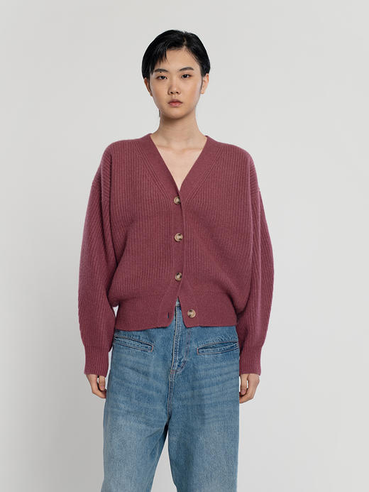 322工房100纯羊绒针织开衫保暖新款秋冬V领宽松长袖打花外套毛衣 商品图1