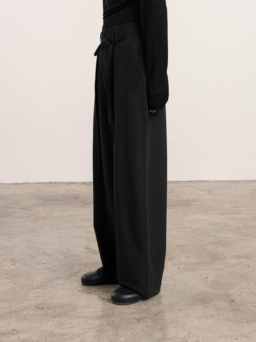 322工房搭配衣橱女士羊毛混纺系带裤2023秋冬显瘦直筒休闲裤B118 商品图3