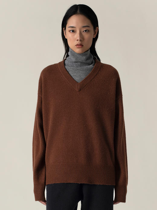 322工房重磅经典加厚保暖纯山羊绒衫针织衫新款宽松V领套头衫A954 商品图0