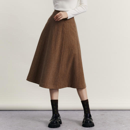 谜底长款半身裙伞裙女2023冬季新品复古文艺A型呢子半裙234MB1491 商品图1