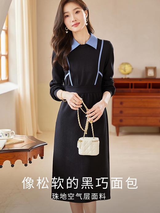 熙世界假两件长袖连衣裙女2025秋新款显瘦撞色衬衫领卫衣裙高级感 商品图0