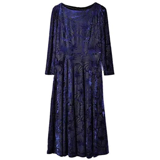 DD-蓝色丝绒连衣裙女2023秋季新款时尚洋气圆领拼接修身显瘦中长裙潮 商品图4