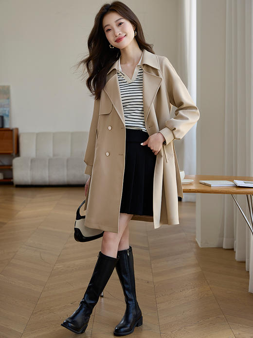 【专属特价】熙世界卡其色风衣外套女2025秋秋新款流行中长款高级感英伦风大衣 商品图4