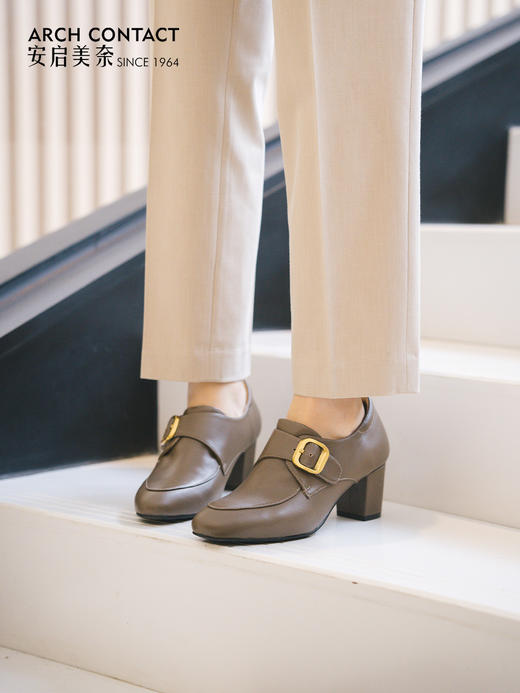 ARCHCONTACT安启美奈粗跟带扣英伦小皮鞋52842 商品图1