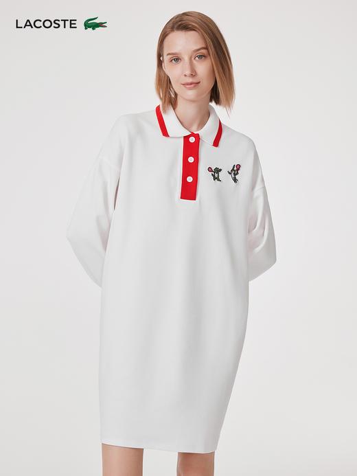 【海南专供价】Lacoste法国鳄鱼女装学院风卡通logo拼色长袖Polo领连衣裙EF7405-98 商品图4