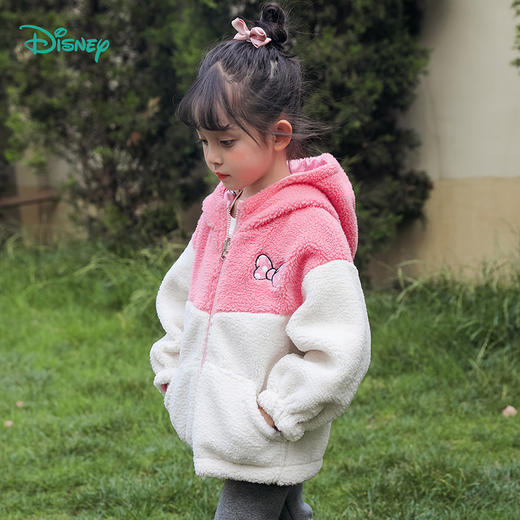 迪士尼童装女童米妮满印防风外套秋冬新款加绒保暖连帽两面穿外衣234S1841
 商品图4