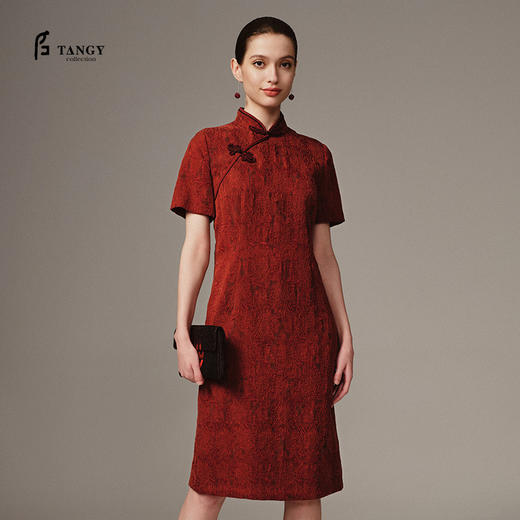 TANGY Collection天意高端2023秋季新品商场同款女士桑蚕丝提花旗袍连衣裙 商品图0