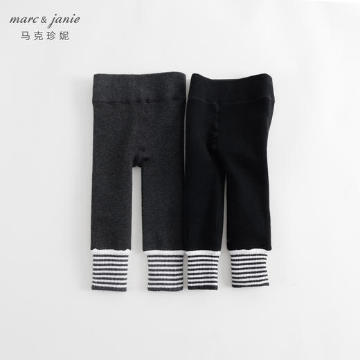 【加绒保暖】马克珍妮冬装新款 女童黑白条纹弹力打底裤 232091 商品图0