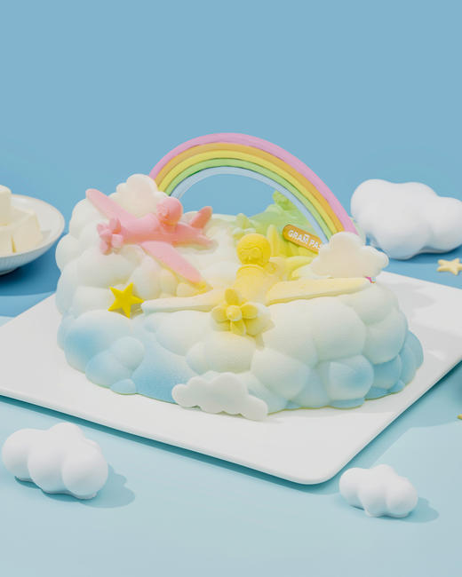 彩虹飞行队-黑芝麻豆乳龙井茶慕斯生日蛋糕（2.3磅） 商品图0