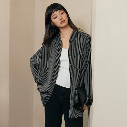 IN AND ON重磅色织条纹醋酸茧型宽松长袖衬衫53616 商品图2