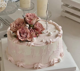 唯美优雅鲜花蛋糕（如遇没买到一样的花会用粉色好看主题花代替）