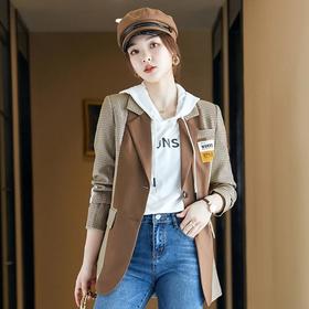 娜璐多 英伦风格子拼接小西装外套女秋季新款休闲百搭韩版西服上衣通勤风
