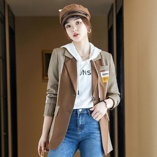 娜璐多 英伦风格子拼接小西装外套女秋季新款休闲百搭韩版西服上衣通勤风 商品图0