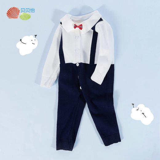 贝贝怡童装春秋款男童假背带拼接设计哈衣宝宝保暖针织连体衣ZB3CL007 商品图1