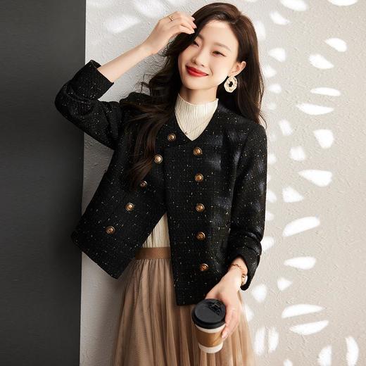 娜璐多 气质小香风亮丝外套女娜璐多秋冬新款双排扣粗花呢上衣名媛范百搭 商品图1