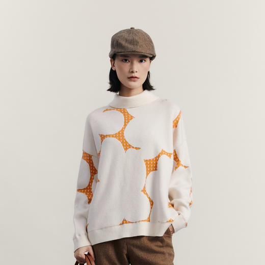 谜底高领套头毛衣女2023冬新品复古宽松中长款针织衫女234MZ1867 商品图0